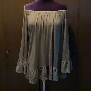 Olive Green Juliette Off Shoulder Ruffle Trim